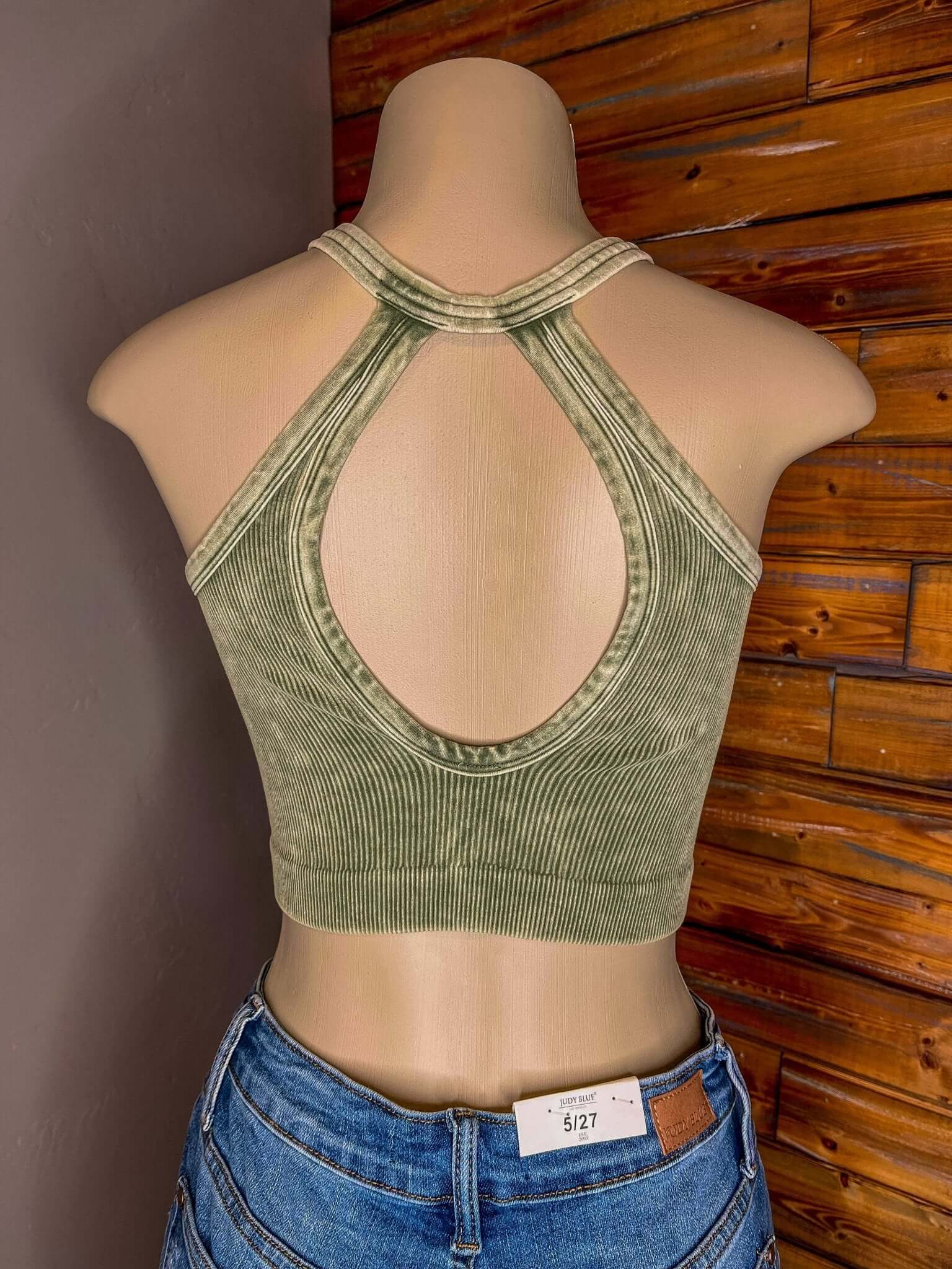 Vixen V-Neck Snap Brami Cropped Tank Top - Olive - Lavender Hills BeautyZenana