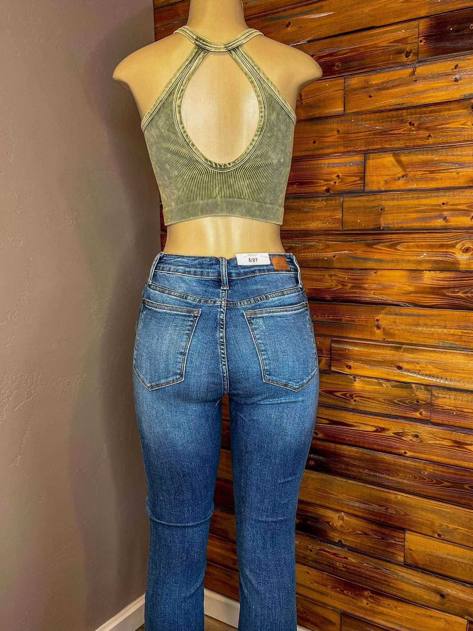 Vixen V-Neck Snap Brami Cropped Tank Top - Olive - Lavender Hills BeautyZenana