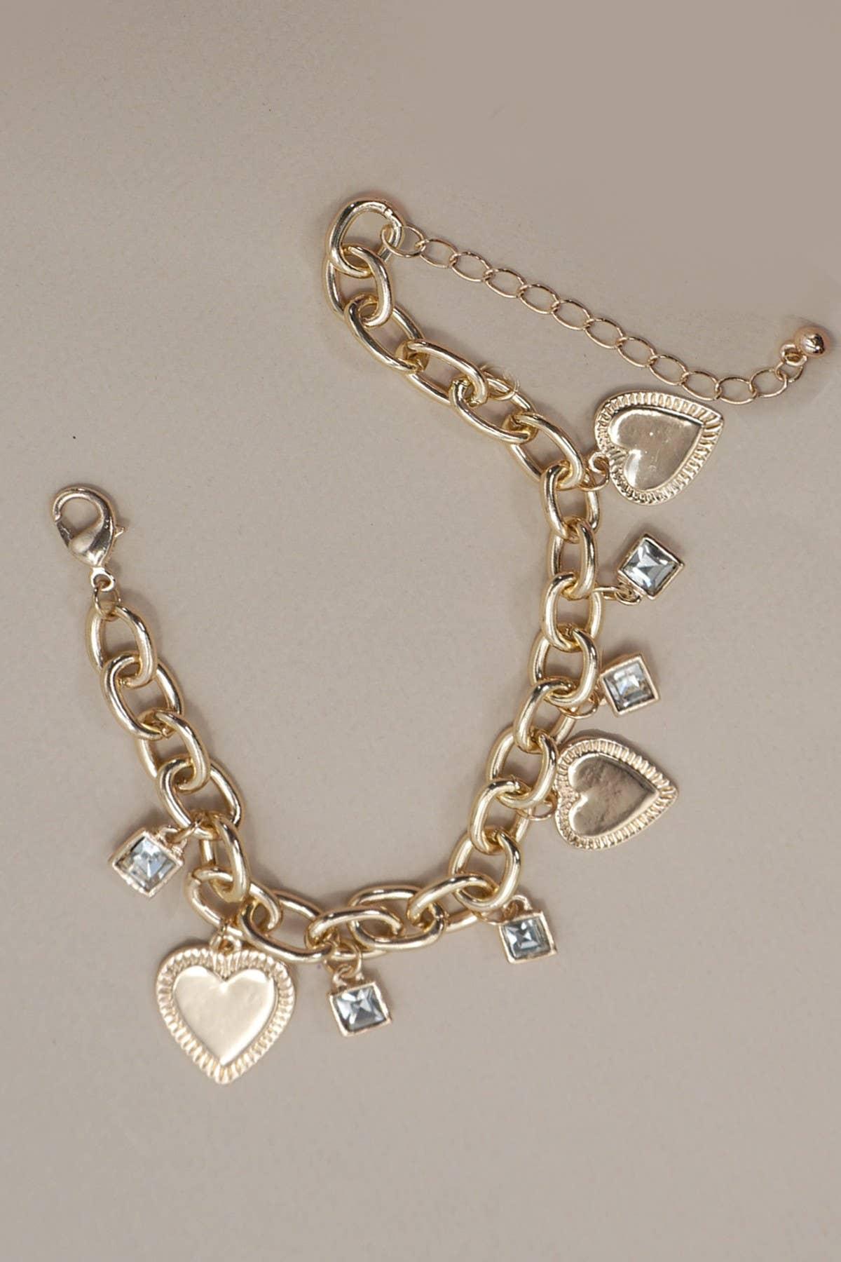 Charm Bracelet Heart & Rhinestone - Lavender Hills BeautyJosslyn by Wall to Wall80B1283