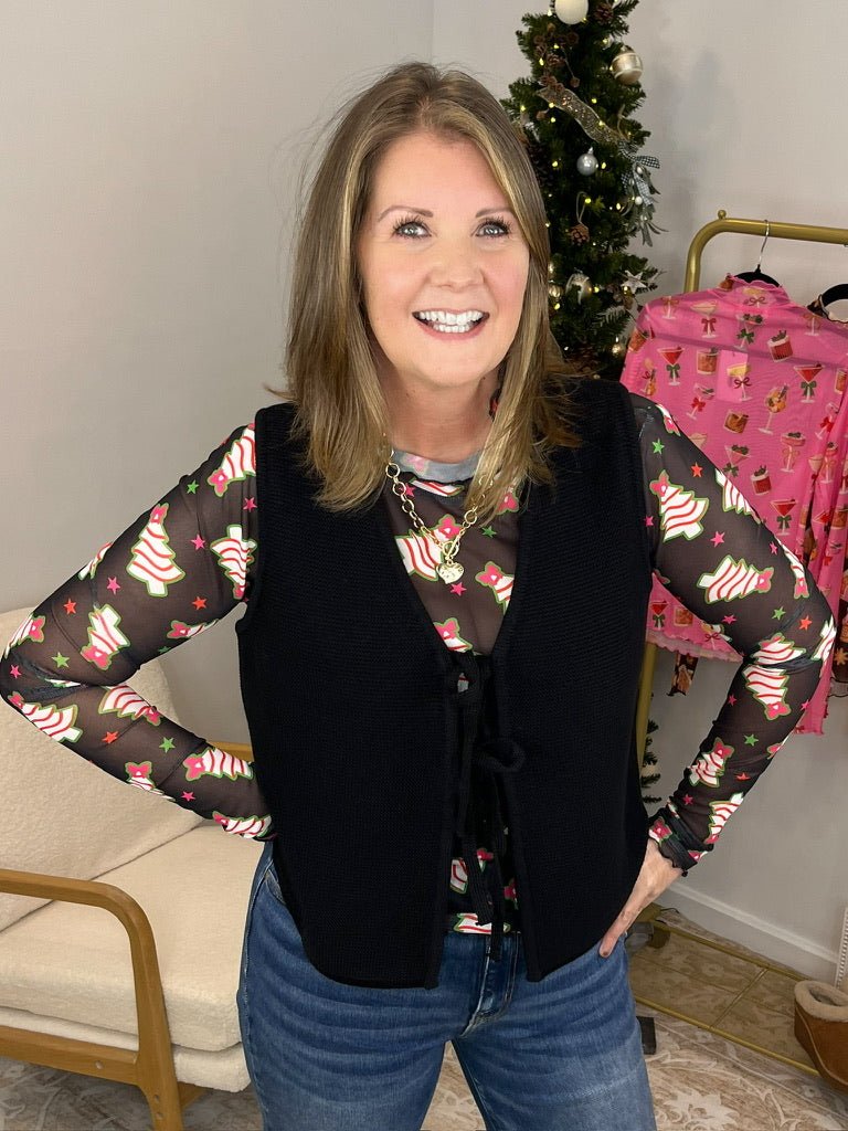 Keigan Mesh Long Sleeve Top Shirt - Bow Christmas Treats - Lavender Hills BeautyJess Lea25090025-S