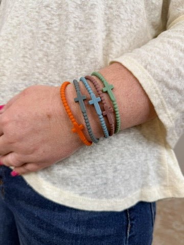 Cross Beaded Silicone Bracelets Set of 5 - Earth Tones - Lavender Hills BeautyLavender Hills BeautyP8561S