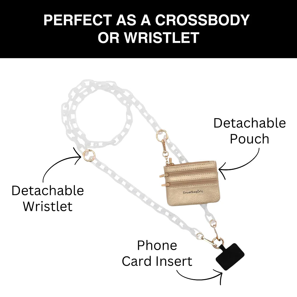 Clip & Go Ice Chain with Pouch - White w/ Gold Pouch - Lavender Hills BeautySave The GirlsCG-1005IC