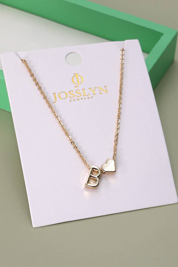 Monogram Initial with Heart Charm Brass Necklace - Lavender Hills BeautyJOSSLYN by wall to wall80N150-D