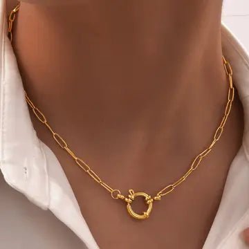 Front Clasp Circle Paperclip Link Chain Necklace - 18K Stainless Steel Tarnish Free - Lavender Hills BeautyJosslyn by Wall to Wall40NK9402