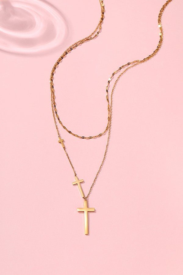 Gold Cross Layered Necklace - 18K Stainless Steel Tarnish Free - Lavender Hills BeautyJosslyn by Wall to Wall40NK361
