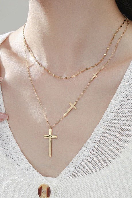 Gold Cross Layered Necklace - 18K Stainless Steel Tarnish Free - Lavender Hills BeautyJosslyn by Wall to Wall40NK361