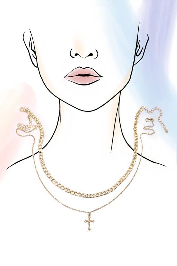 Layer Cross Charm Pendant Gold Necklace - Lavender Hills BeautyJosslyn by Wall to Wall80N492