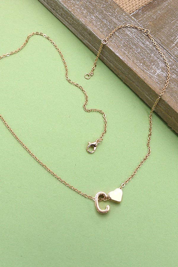 Monogram Initial with Heart Charm Brass Necklace - Lavender Hills BeautyJOSSLYN by wall to wall80N150-C