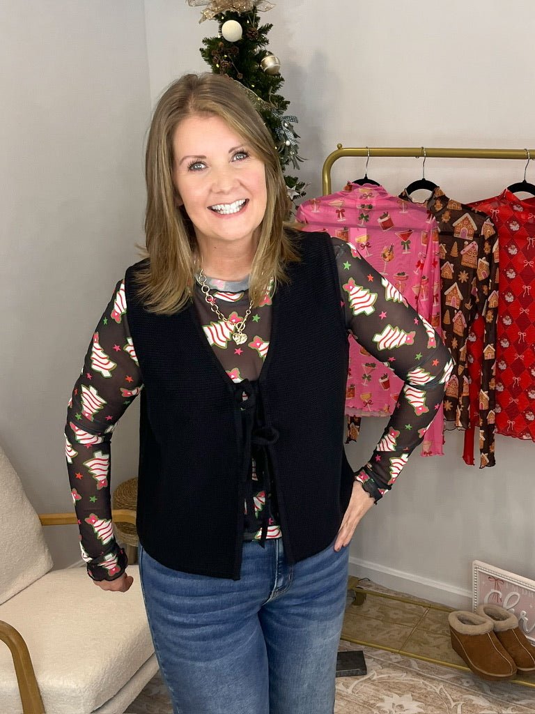 Keigan Mesh Long Sleeve Top Shirt - Bow Christmas Treats - Lavender Hills BeautyJess Lea25090025-S