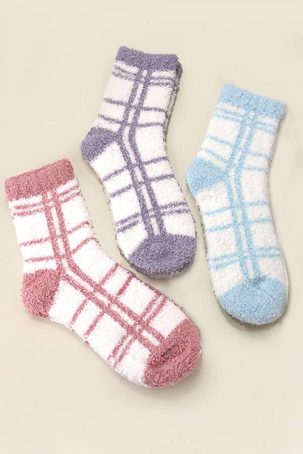 Plaid Fuzzy Fleece Socks - Lavender Hills BeautyJosslyn by Wall to Wall40S02050-RSE