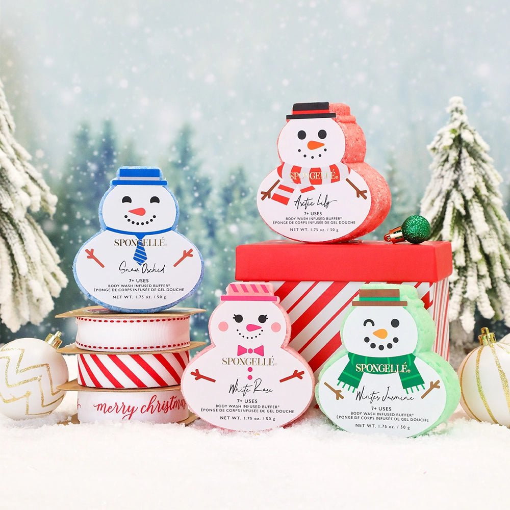 Snowman Holiday Buffer Christmas Body Wash Infused Sponge - Lavender Hills BeautySpongelleAST-HOLSMAP3-1