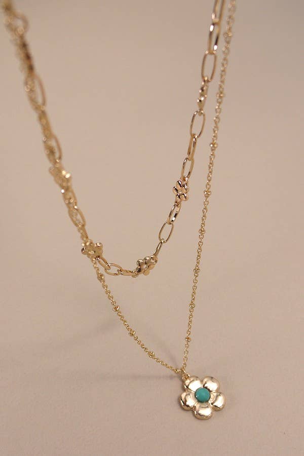 Double Layer Flower Pendant Gold Necklace - Lavender Hills BeautyJosslyn by Wall to Wall80N978