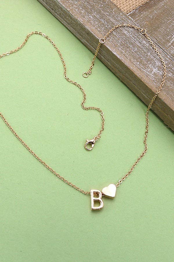 Monogram Initial with Heart Charm Brass Necklace - Lavender Hills BeautyJOSSLYN by wall to wall80N150-B