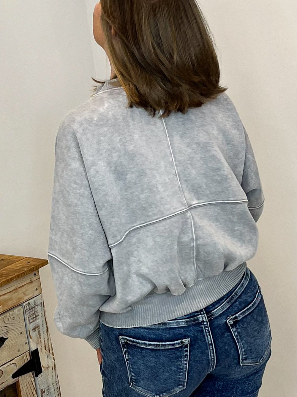 Acid Washed Bomber Jacket - Grey - Lavender Hills BeautyZenanaOJW - 4393Y - SLT - S