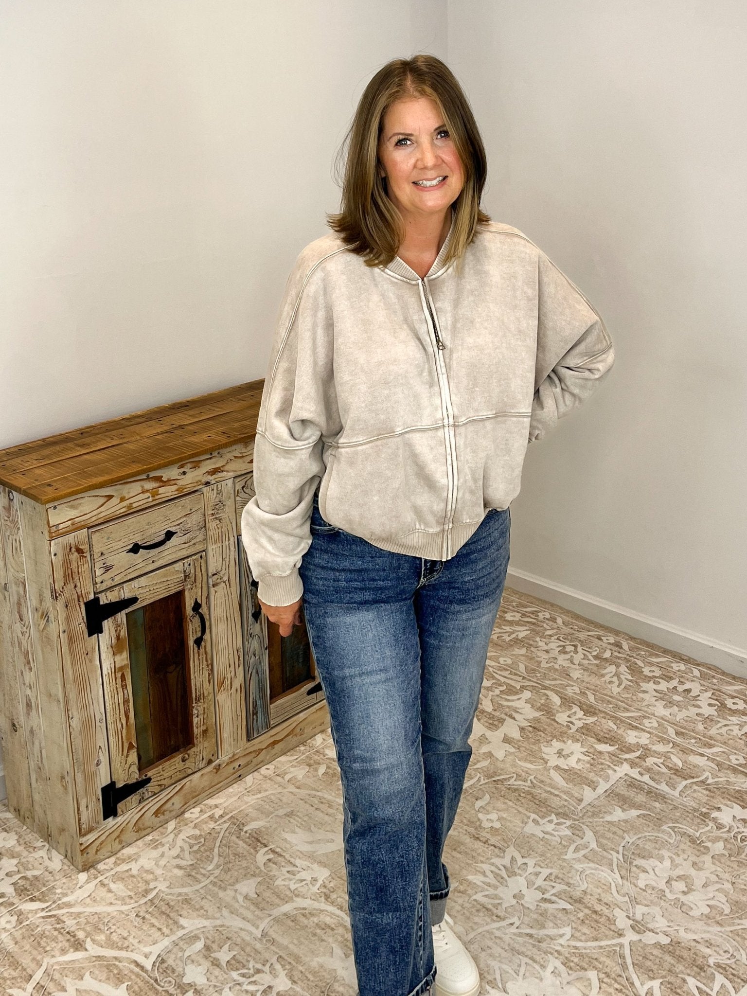 Acid Washed Bomber Jacket - Ash Mocha - Lavender Hills BeautyZenanaOJW - 4393Y - ASHMCA - S