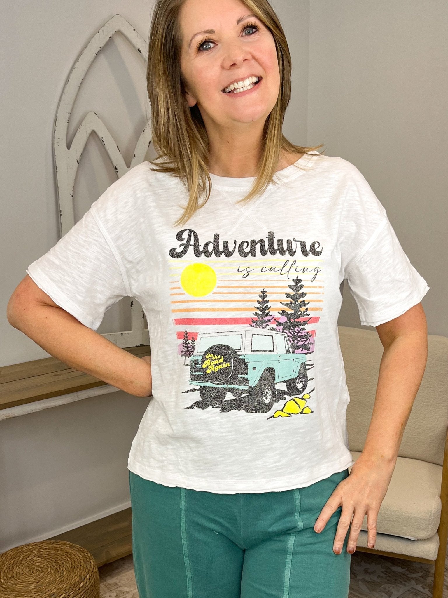 Adventure Is Calling Bronco Graphic Tee - Boxy Tee