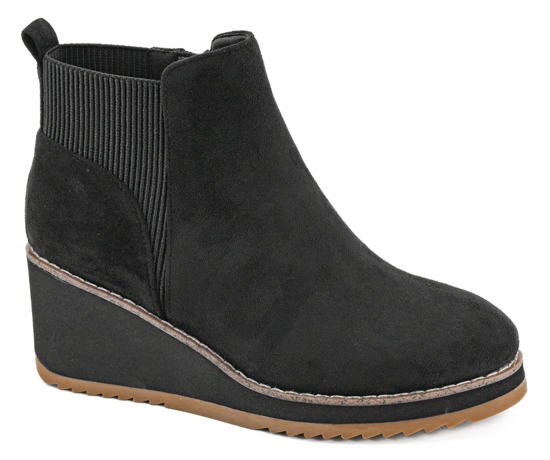 Corkys Footwear Apple Sauced Wedge Shoe Bootie - Black Faux Suede - Lavender Hills BeautyCorkys Footwear80 - 0313 - BKFS - 6