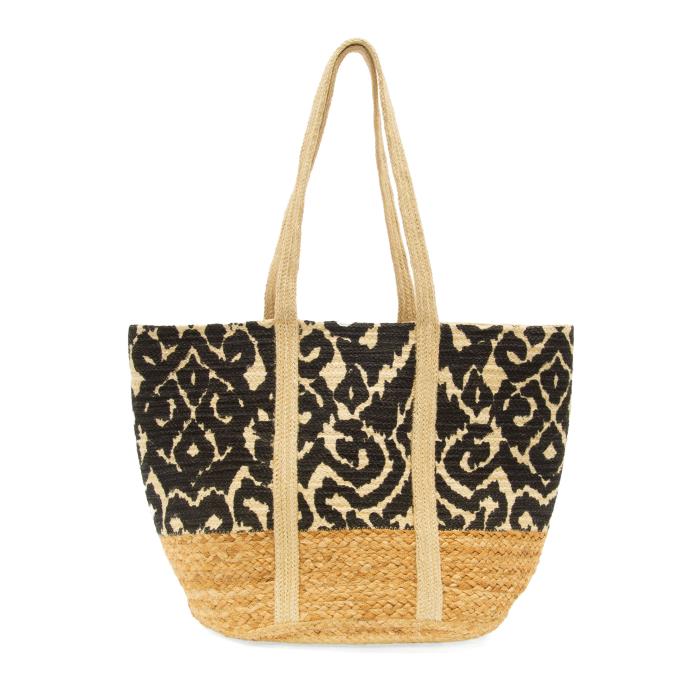 Black Geo Vines Painted June Shopper Jute Tote Bag - Lavender Hills BeautyJoy SusanM6013 - 00