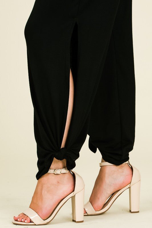 Black Tied Hem Pants with Side Split - Lavender Hills Beauty7th RayP1462 - BLK - S