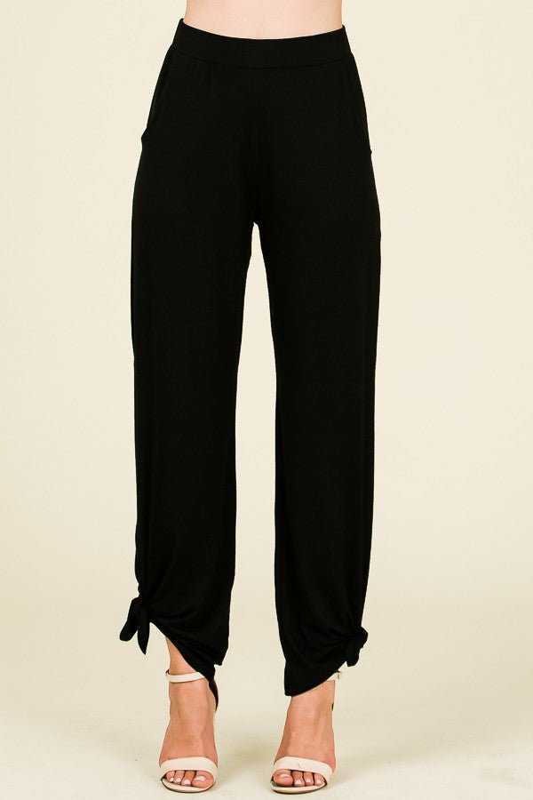 Black Tied Hem Pants with Side Split - Lavender Hills Beauty7th RayP1462 - BLK - S