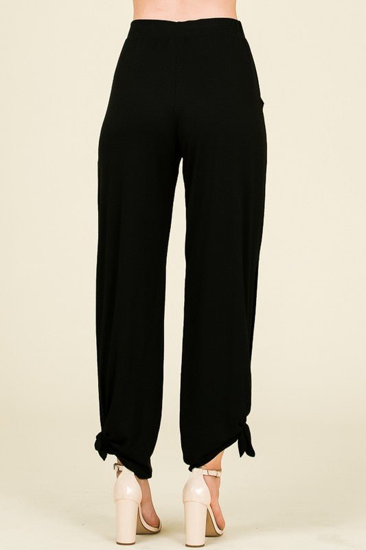 Black Tied Hem Pants with Side Split - Lavender Hills Beauty7th RayP1462 - BLK - S