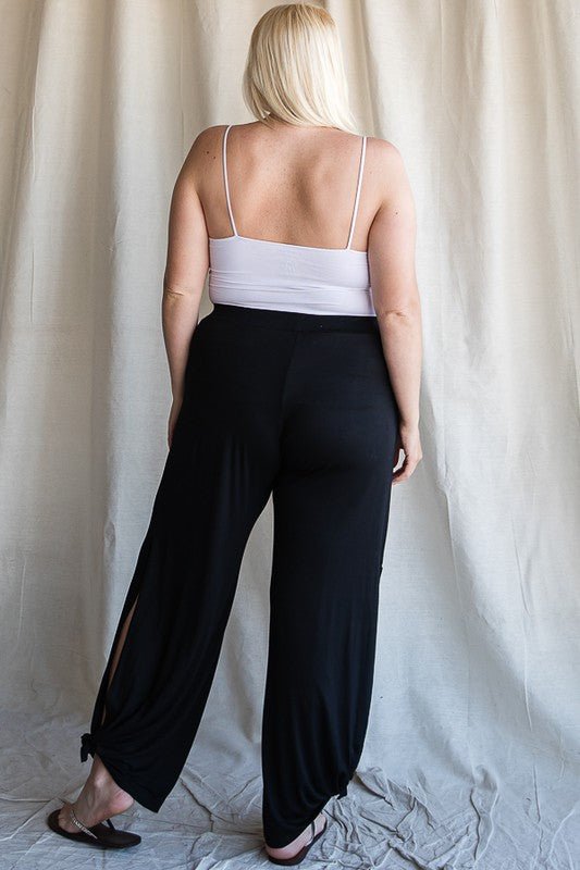 Black Tied Hem Pants with Side Split - Lavender Hills Beauty7th RayP1462XL - BLK - 1X