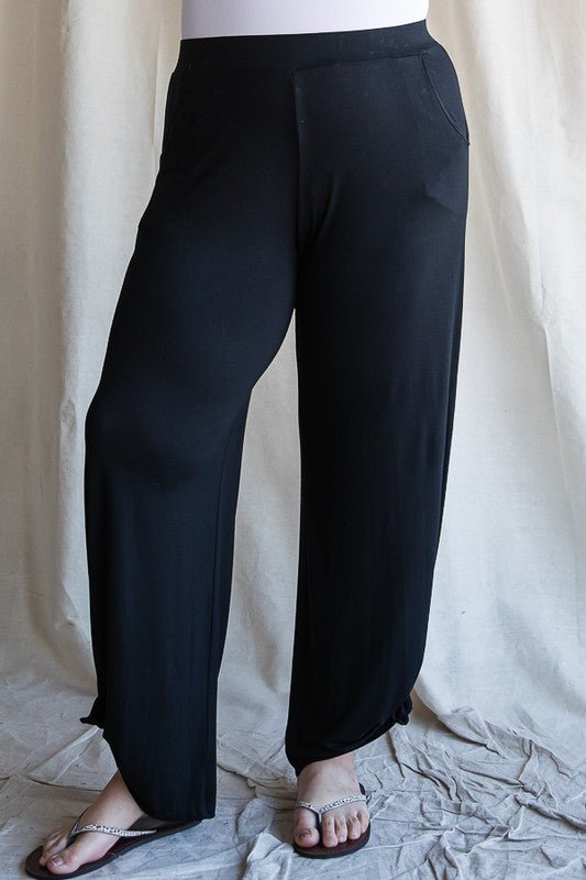 Black Tied Hem Pants with Side Split - Lavender Hills Beauty7th RayP1462XL - BLK - 1X