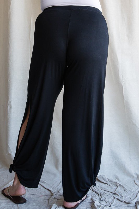 Black Tied Hem Pants with Side Split - Lavender Hills Beauty7th RayP1462XL - BLK - 1X