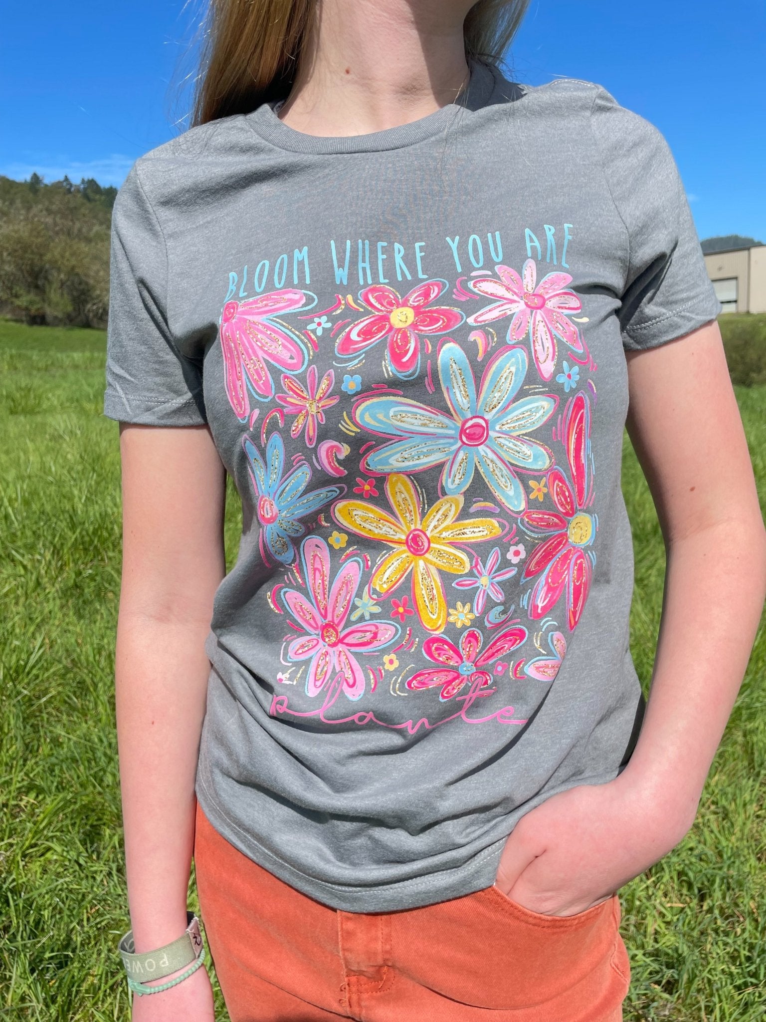 "Bloom Where You Are Planted" Floral Graphic Tee – Soft Gunmetal Grey - Lavender Hills BeautyLavender Hills Beauty