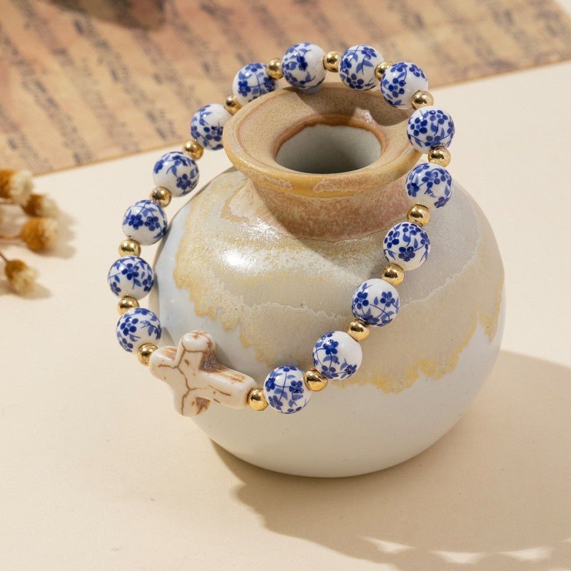 Blue Ceramic Porcelain Cross Charm Bracelet - Lavender Hills BeautyJosslyn by Wall to Wall40B5175
