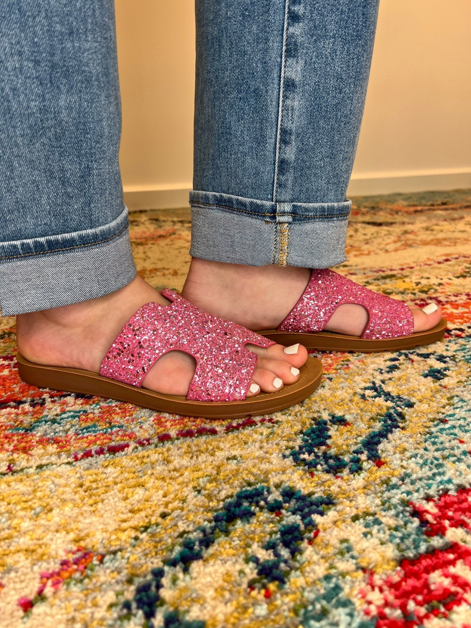 Bogalusa Slide Sandal - Pink Chunky Glitter - Lavender Hills BeautyCorkys Footwear41-5114-PCGL-U-6