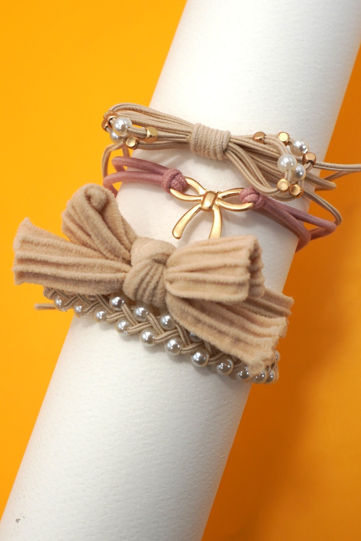 Boho Bow Stack Hair Tie & Bracelet Set - Lavender Hills BeautyJosslyn by Wall to Wall40BH105-RED
