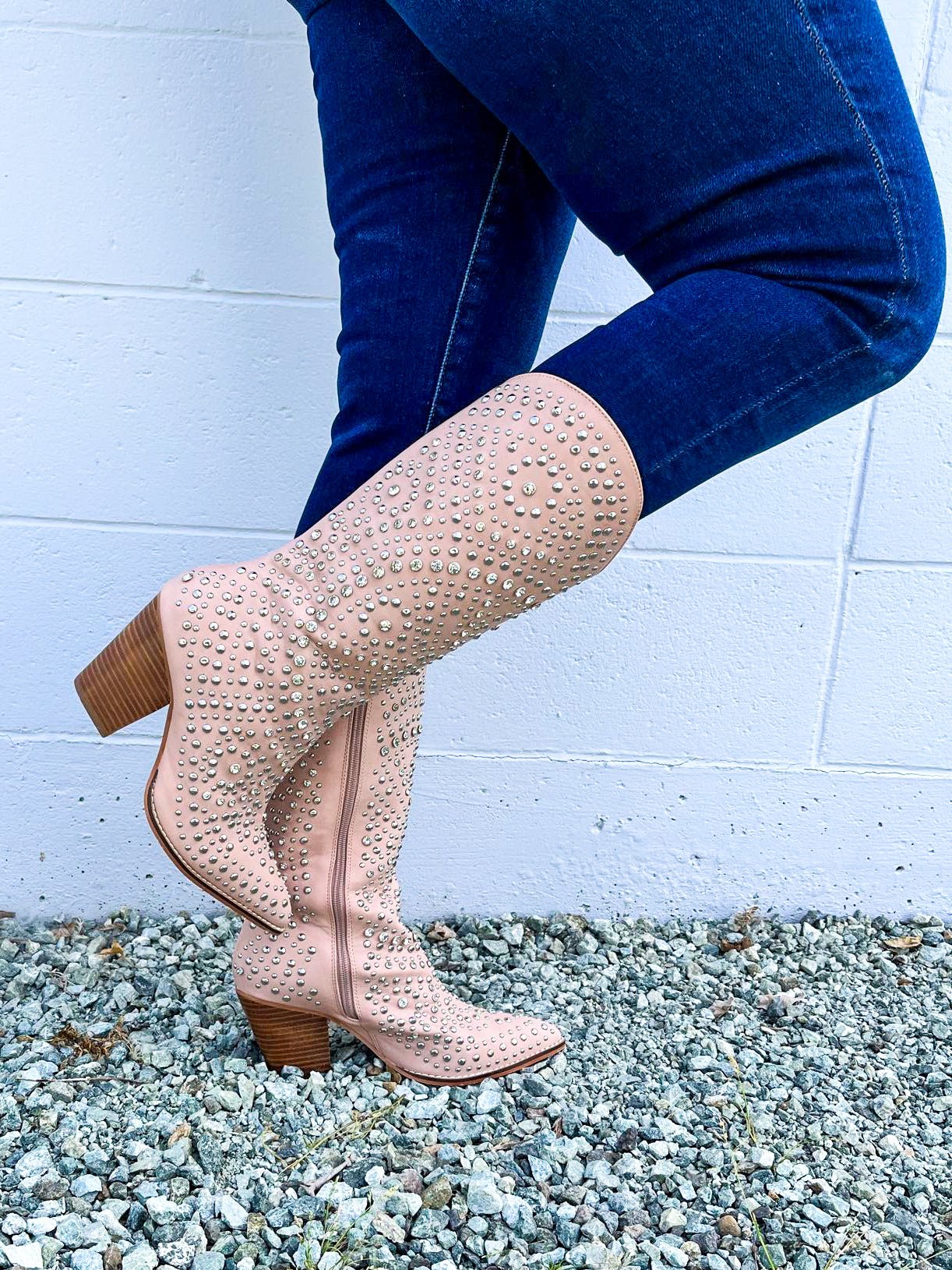 Boot Scootin Western Boot with Rhinestones / Silver Studs - Blush - Lavender Hills BeautyCorkys Footwear