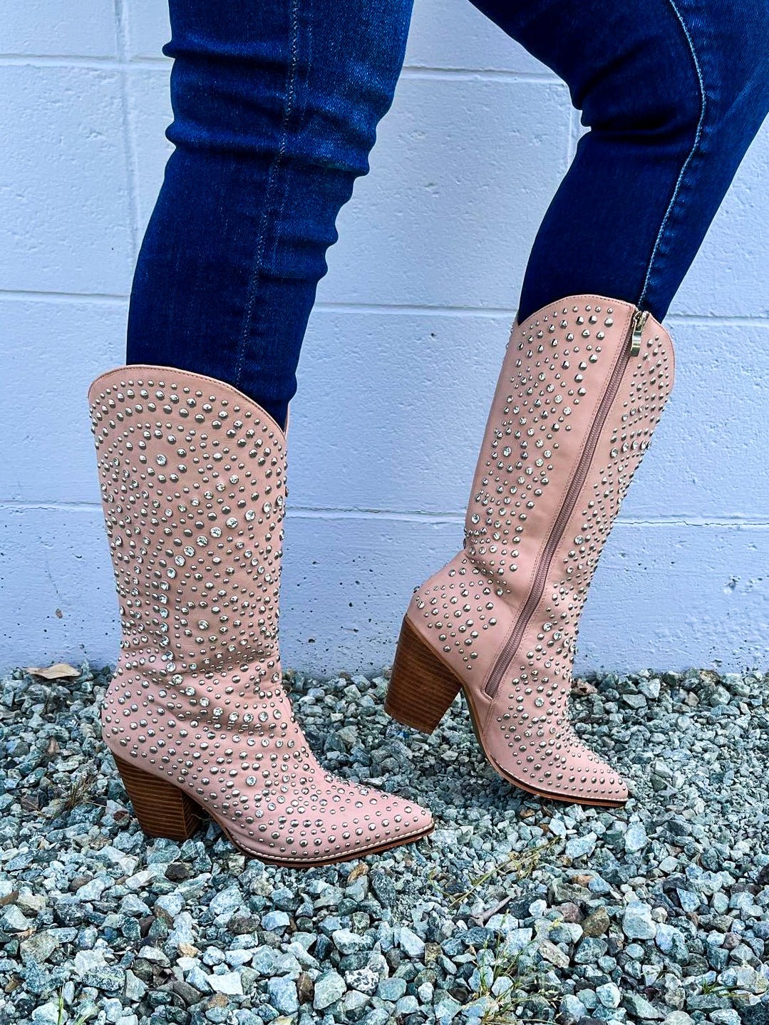 Boot Scootin Western Boot with Rhinestones / Silver Studs - Blush - Lavender Hills BeautyCorkys Footwear