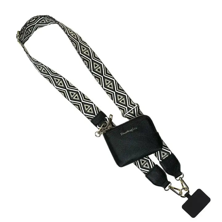 3 - in - 1 Clip & Go Crossbody Phone Strap with RFID Diamond Pouch - Black - Lavender Hills BeautySave The GirlsCG-1066BK