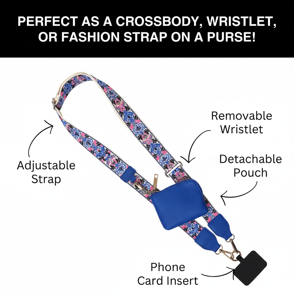 Clip & Go Strap w/RFID Pouch Brocade Pattern - Bright Blue - Lavender Hills BeautySave The GirlsCG-1064BP