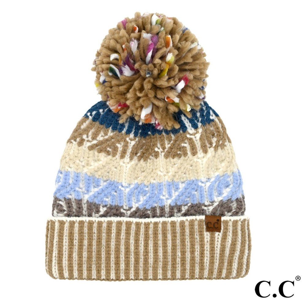 C.C Beanie Cable Color Block Pom - Taupe - Lavender Hills BeautyC.C BeanieHTC0088TPE