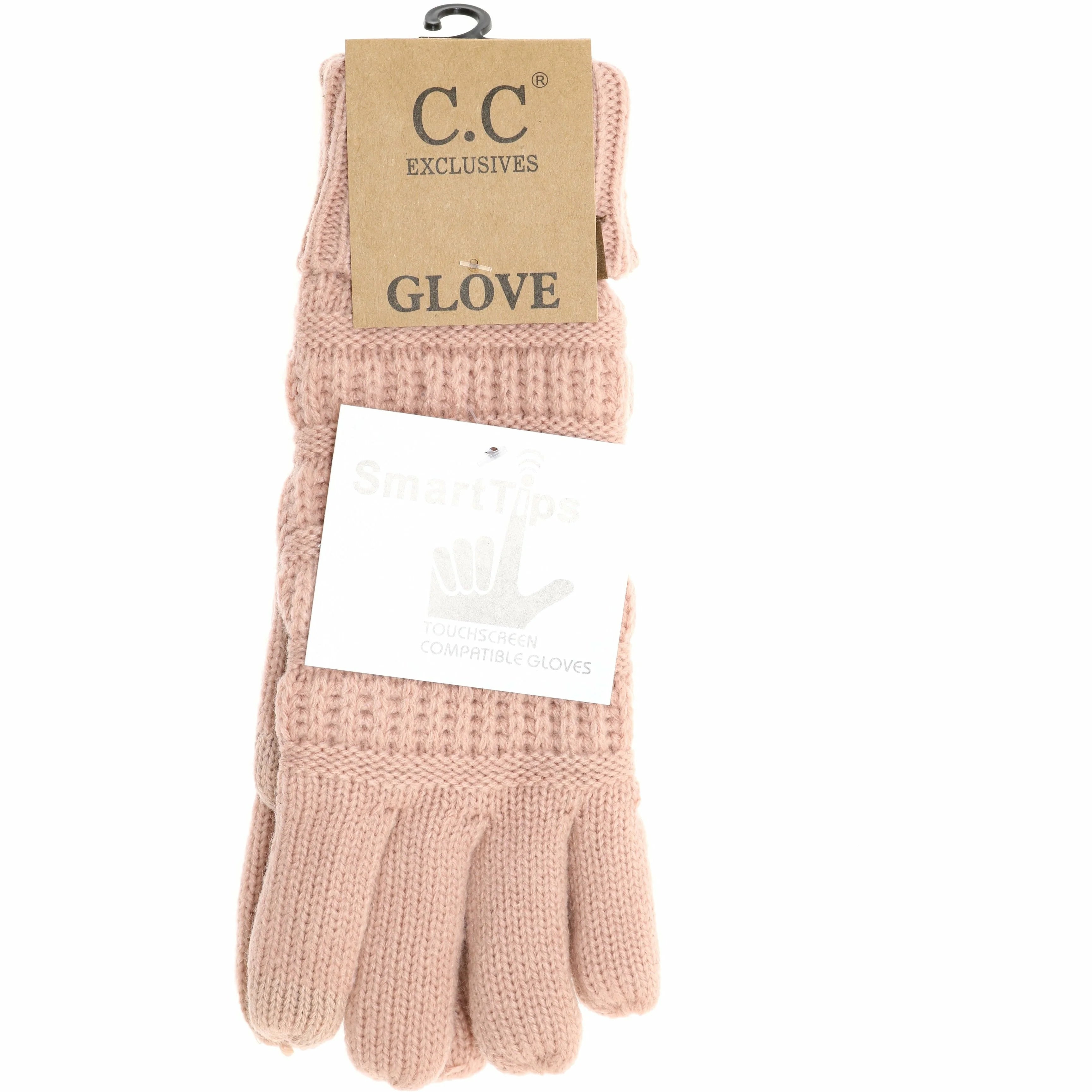 C.C Beanie Solid Cable Knit Women's Gloves - Indie Pink G20