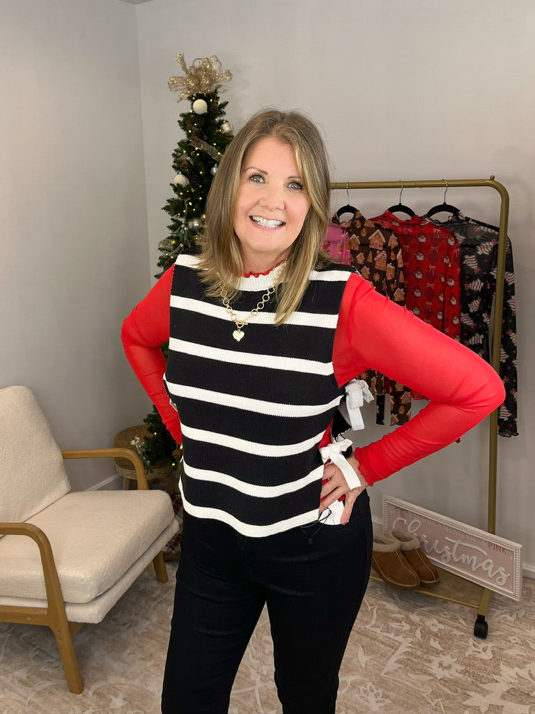Side Tie Striped Sweater Vest Top