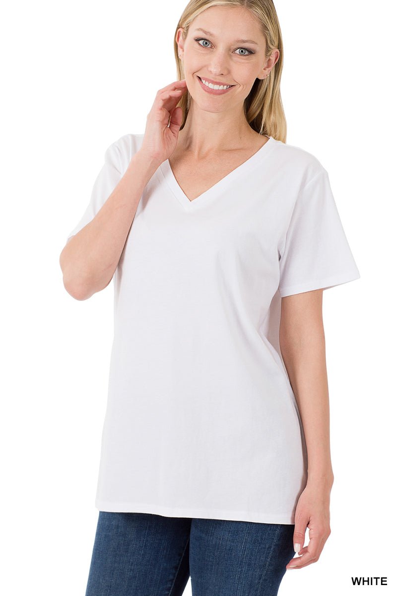 Essential V-Neck Short Sleeve T-Shirt - Lavender Hills BeautyZenanaCT-3077M15