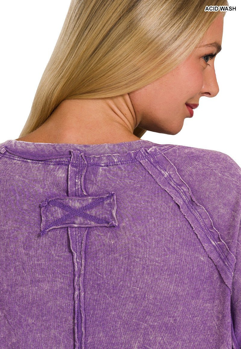 Crinkle Wash Long Sleeve Top Shirt - Lavender Hills BeautyZenanaCTW - 3333Y - GRP - S