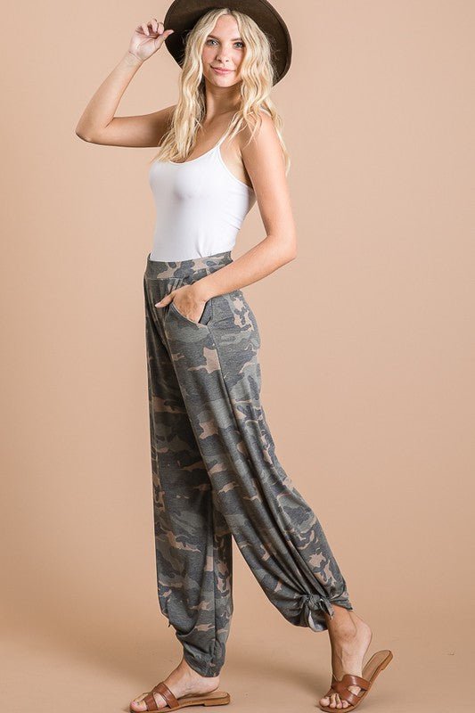 Camo Tied Hem Pants with Side Split - Lavender Hills Beauty7th RayP3585 - LEV - S