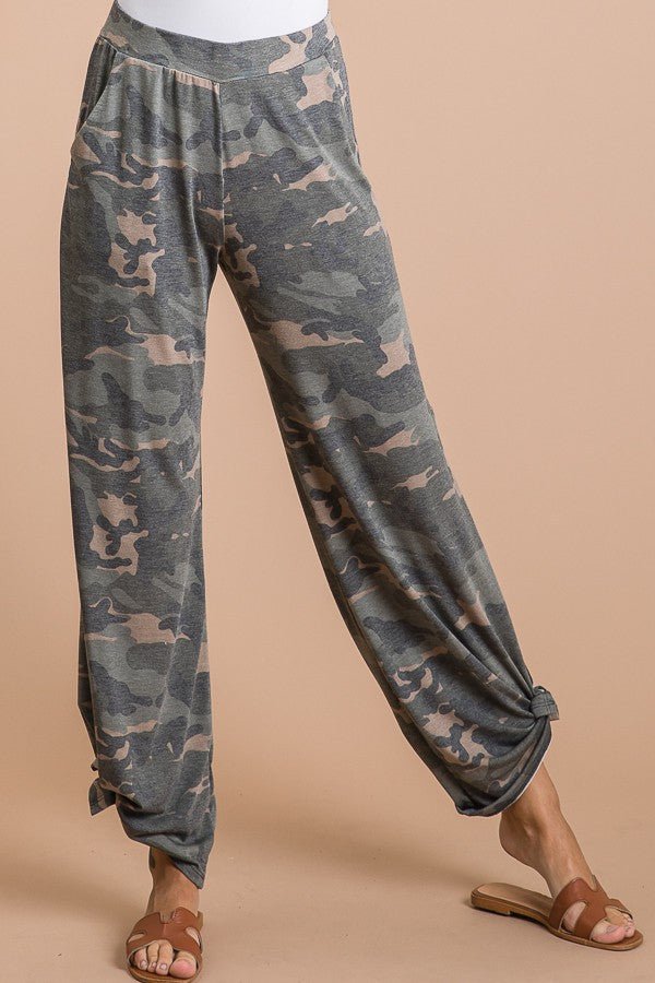 Camo Tied Hem Pants with Side Split - Lavender Hills Beauty7th RayP3585 - LEV - S