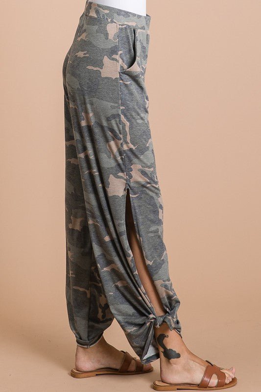 Camo Tied Hem Pants with Side Split - Lavender Hills Beauty7th RayP3585 - LEV - S