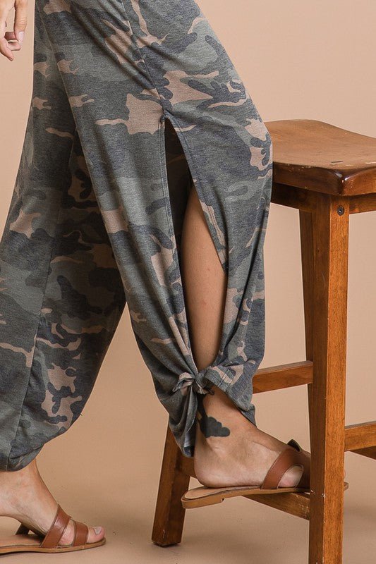 Camo Tied Hem Pants with Side Split - Lavender Hills Beauty7th RayP3585 - LEV - S