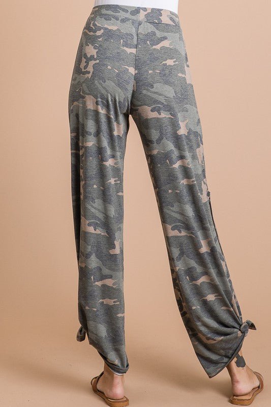 Camo Tied Hem Pants with Side Split - Lavender Hills Beauty7th RayP3585 - LEV - S