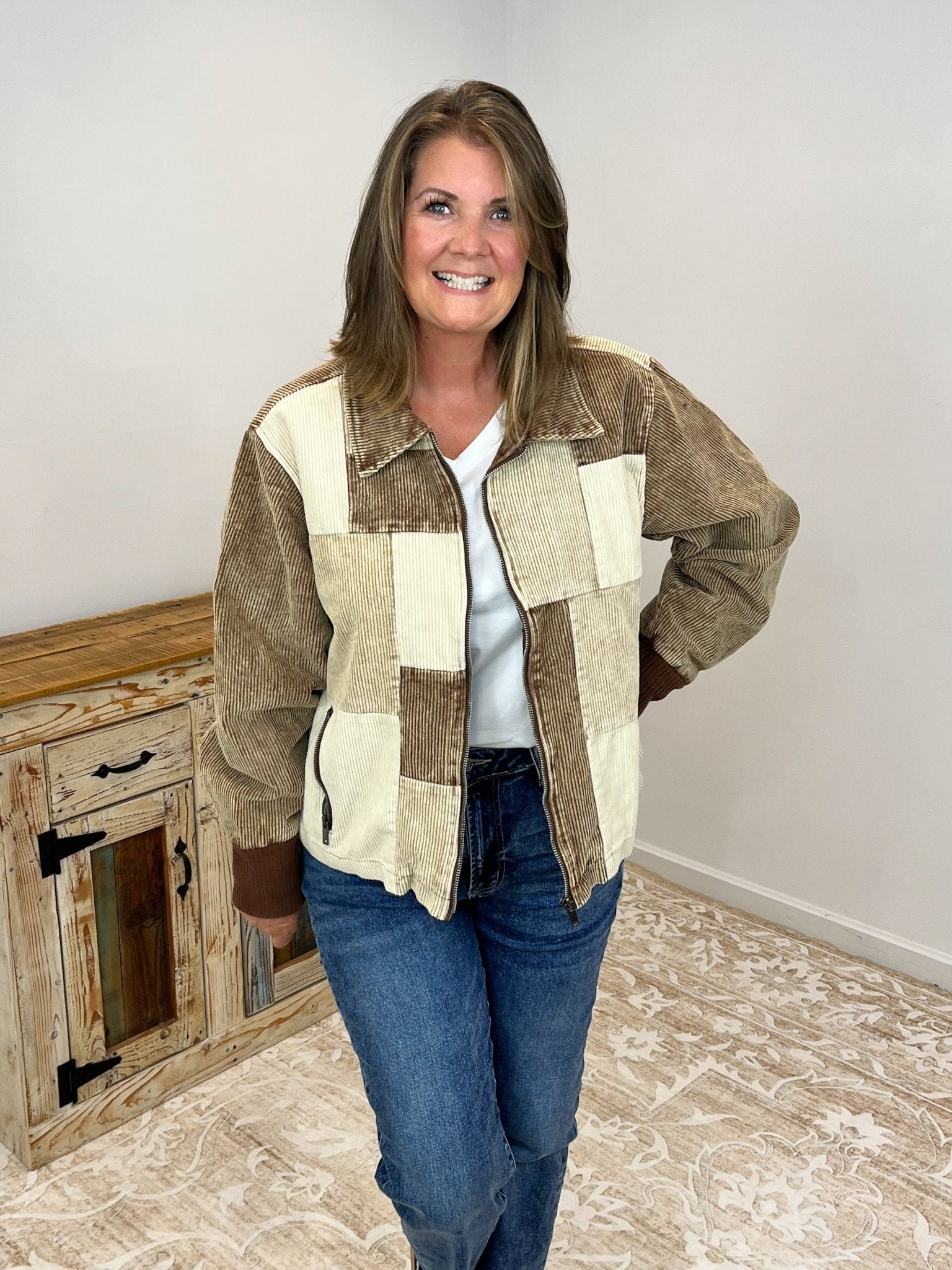 Cappuccino Colorblock Corduroy Jacket - Lavender Hills Beauty26 InternationalSP14212 - S
