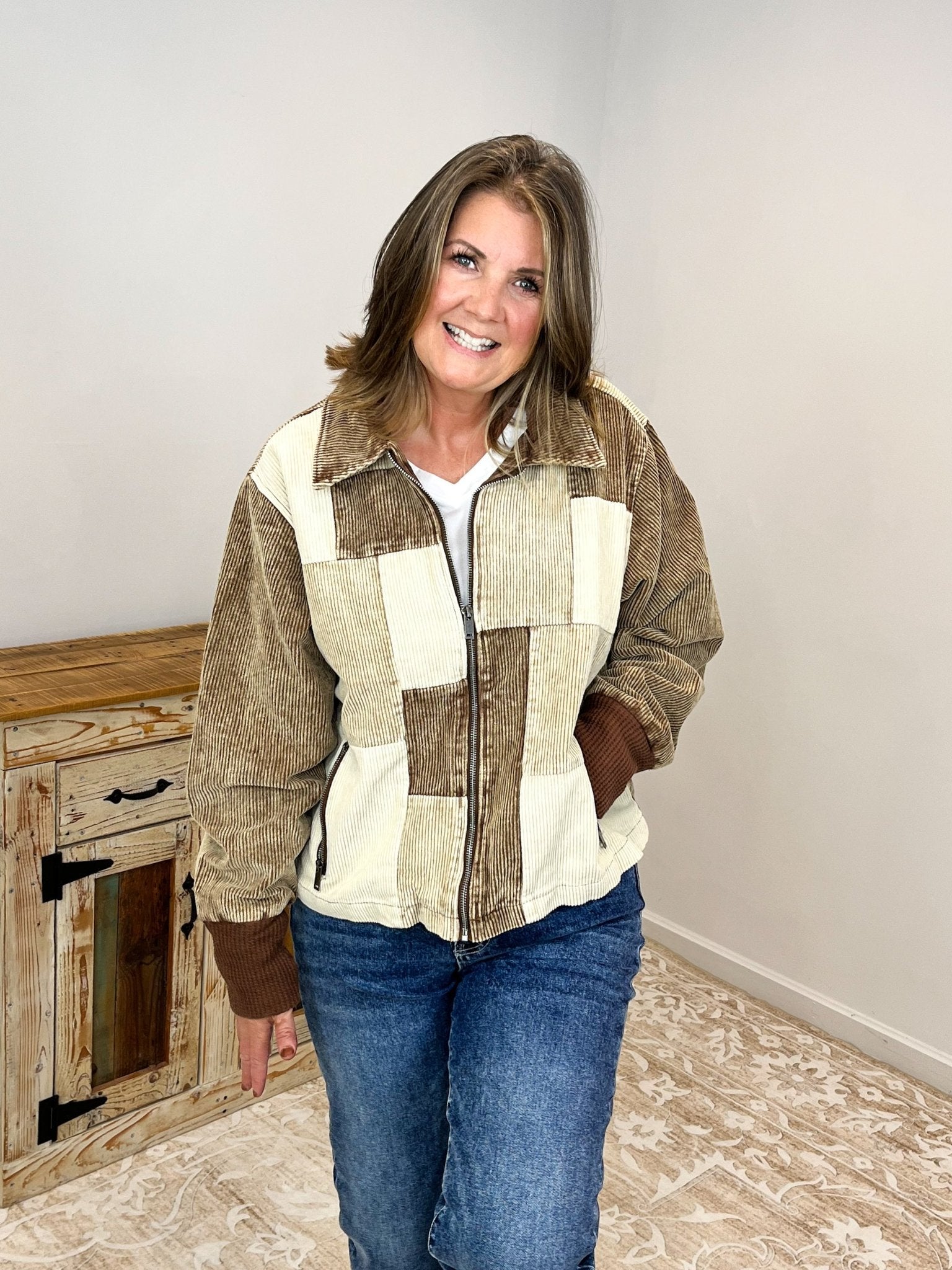 Cappuccino Colorblock Corduroy Jacket - Lavender Hills Beauty26 InternationalSP14212 - S