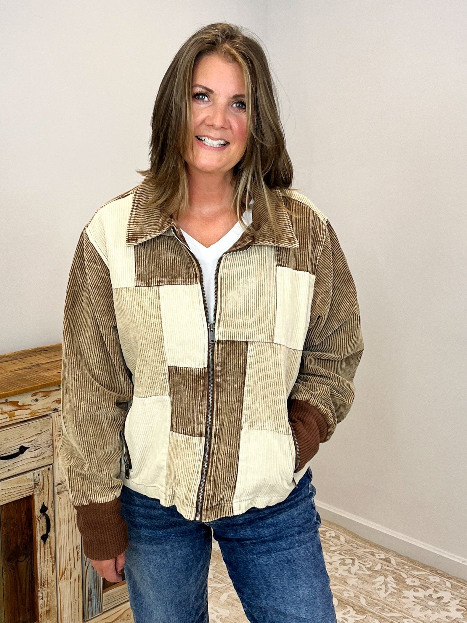 Cappuccino Colorblock Corduroy Jacket - Lavender Hills Beauty26 InternationalSP14212 - S