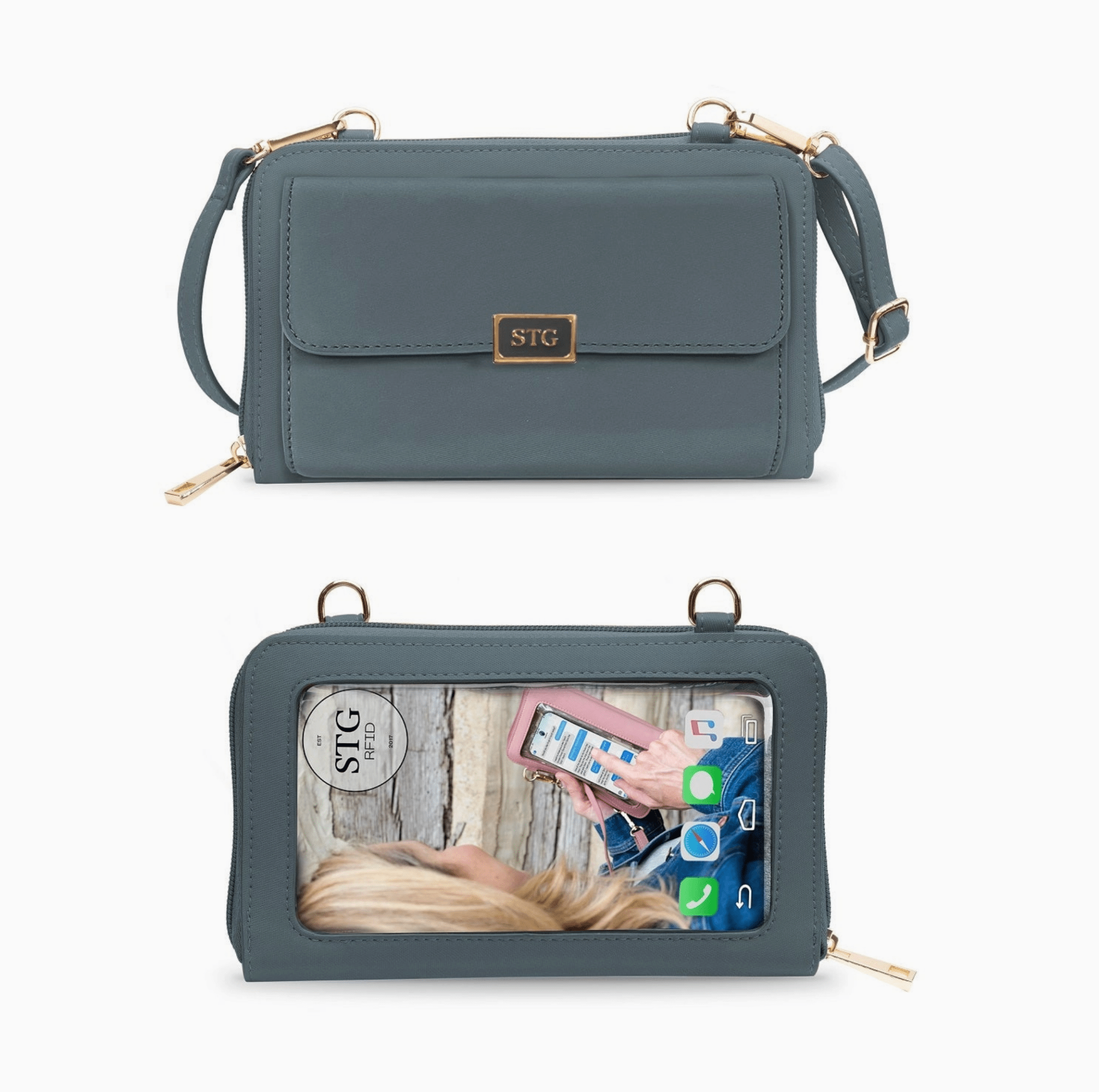Captiva RFID Touch Screen Crossbody Purse – Vegan Leather Smartphone Bag - Lavender Hills BeautySave The GirlsCA-1037SG